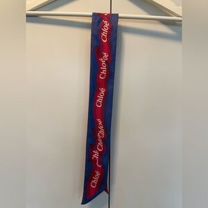 RARE Chloé Blue and Red Logo Silk Twilly Scarf